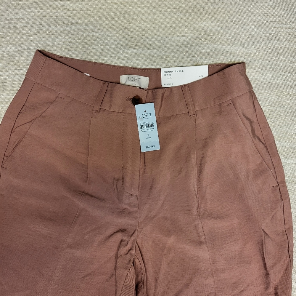 Loft skinny ankle, mid rise pants, size 2 petite,  NWT, dark coral